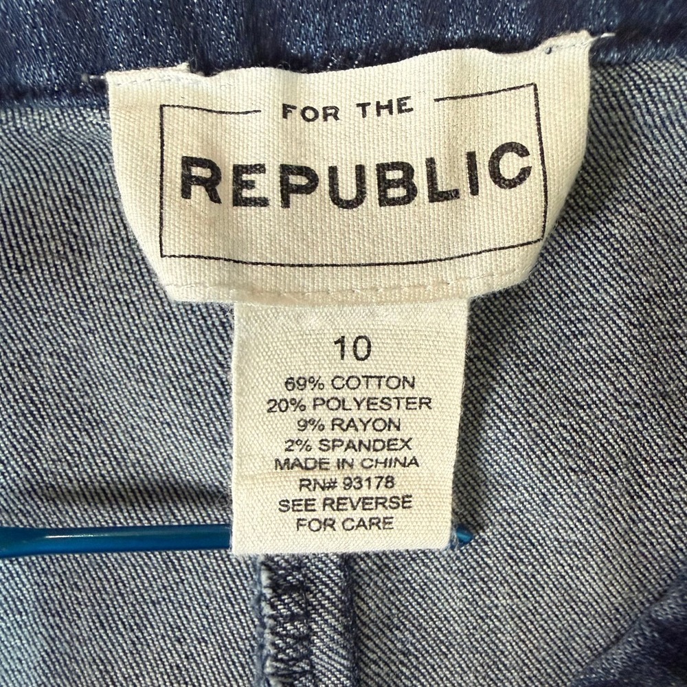 For The Republic Bell Bottom Jeans Womens 10 Blue Dark Wash Raw Hem Side Zip - Picture 6 of 12